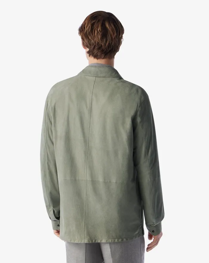 Corneliani Outerwear And Coats Green Super Light Suede Shirt Jacket Corneliani 8211 Men