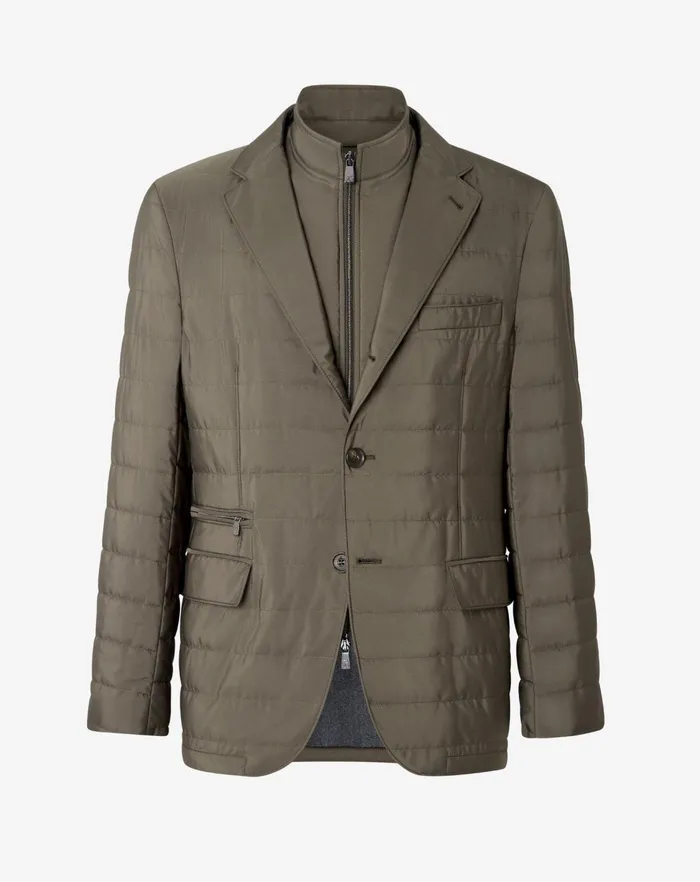 Corneliani Outerwear And Coats Green Tecno Poplin Quilted Jacket 8211 Detachable Vest 8211 Men