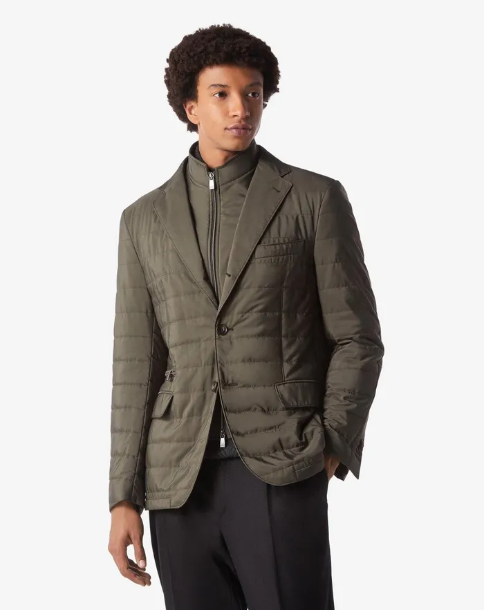 Corneliani Outerwear And Coats Green Tecno Poplin Quilted Jacket 8211 Detachable Vest 8211 Men