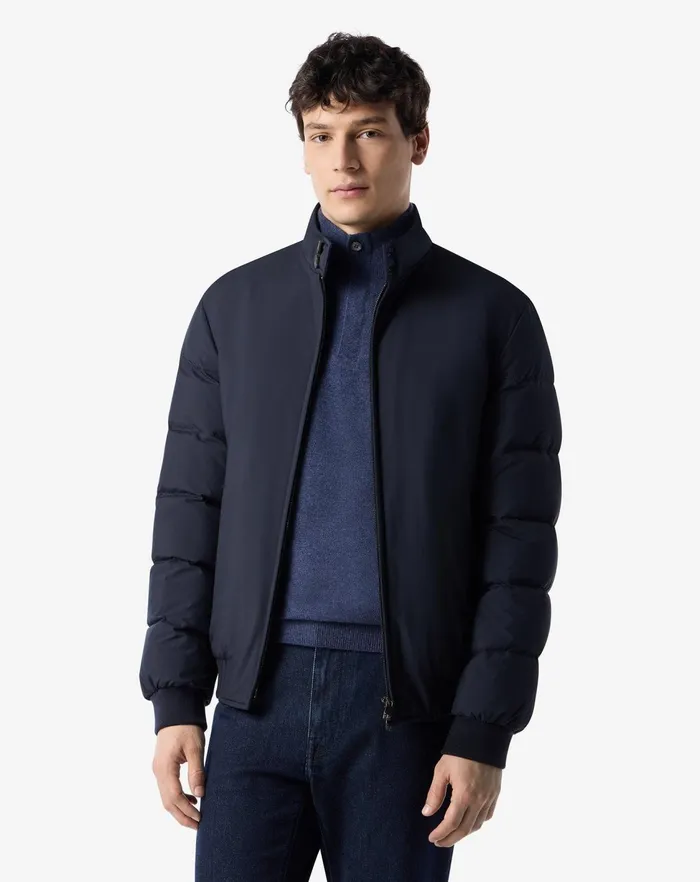Corneliani Outerwear And Coats Navy Blue Real Down Padded Bomber Jacket For Men 8211 Men