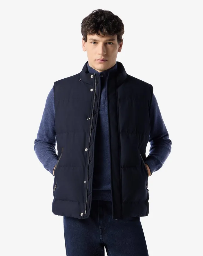 Corneliani Outerwear And Coats Navy Blue Technical Poplin Vest For Men 8211 Men