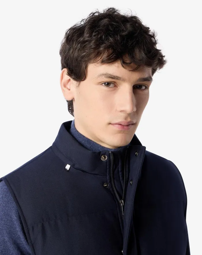 Corneliani Outerwear And Coats Navy Blue Technical Poplin Vest For Men 8211 Men