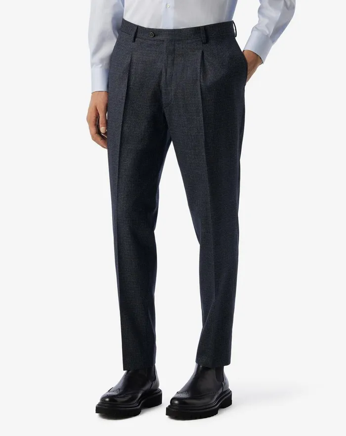 Corneliani Pants Navy Blue 1pleated Wool Trousers With Micropattern 8211 Men