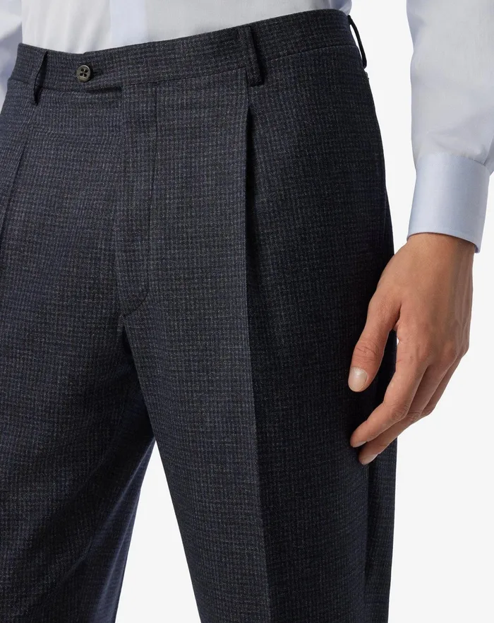Corneliani Pants Navy Blue 1pleated Wool Trousers With Micropattern 8211 Men