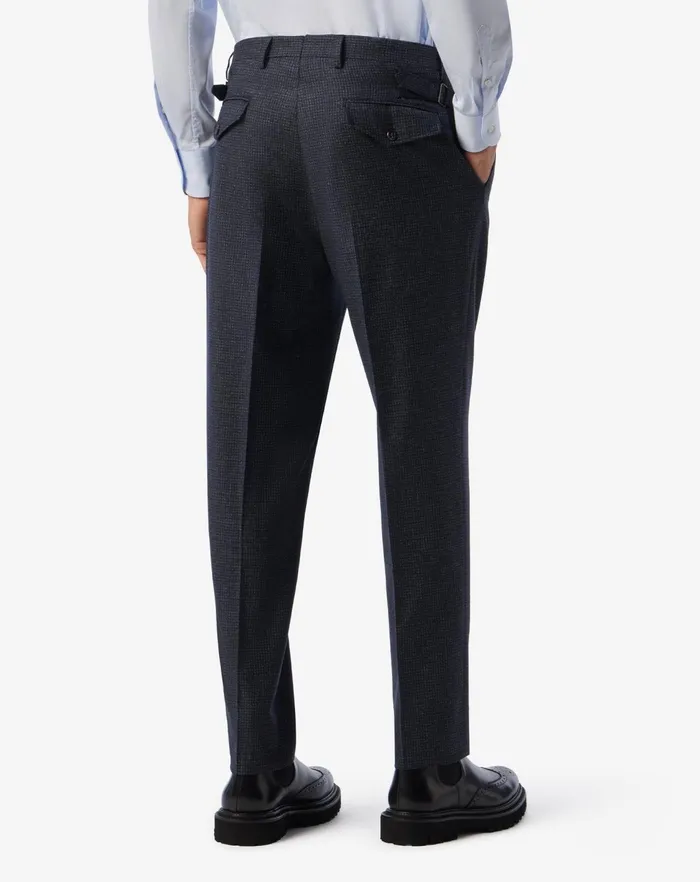 Corneliani Pants Navy Blue 1pleated Wool Trousers With Micropattern 8211 Men