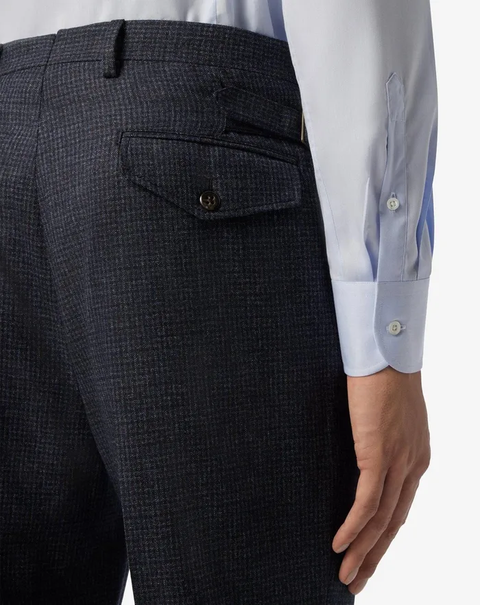 Corneliani Pants Navy Blue 1pleated Wool Trousers With Micropattern 8211 Men