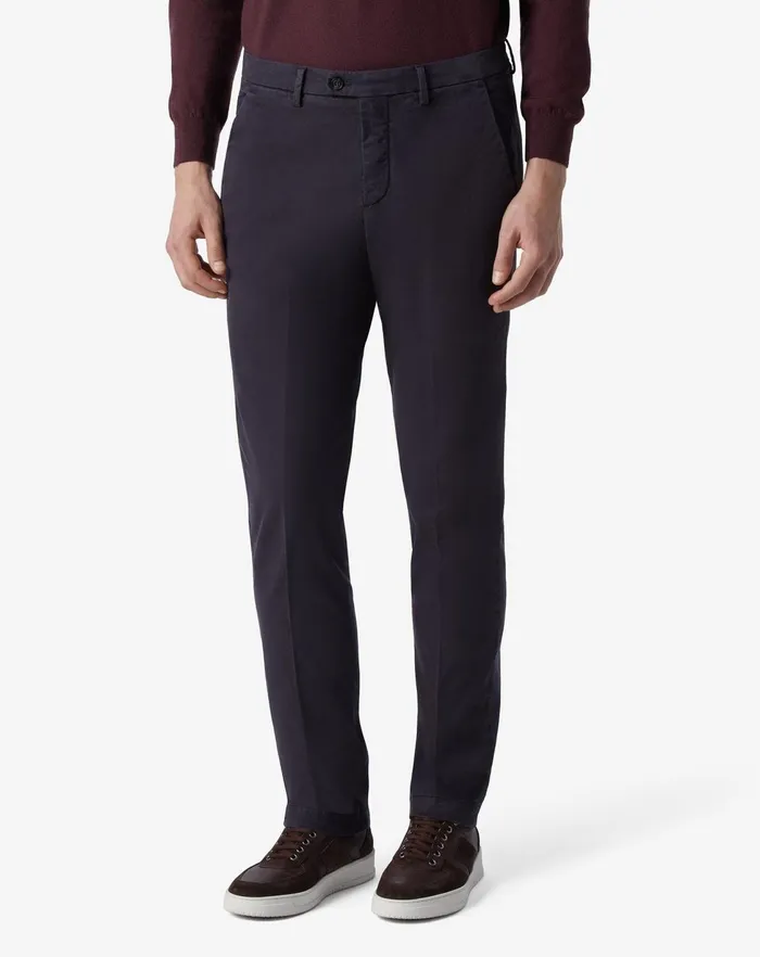 Corneliani Pants Navy Blue Stretch Gabardine And Silk Trousers For Men 8211 Men