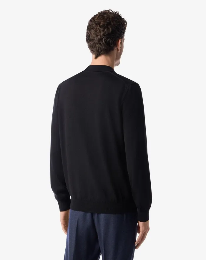 Corneliani Polos and TShirts Black Extra Fine Merino Wool Buttonup Polo Shirt For Men 8211 Men