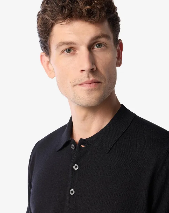 Corneliani Polos and TShirts Black Extra Fine Merino Wool Buttonup Polo Shirt For Men 8211 Men
