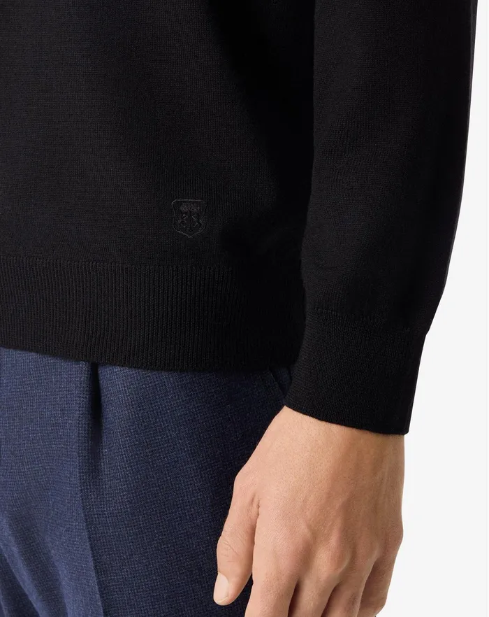 Corneliani Polos and TShirts Black Extra Fine Merino Wool Buttonup Polo Shirt For Men 8211 Men