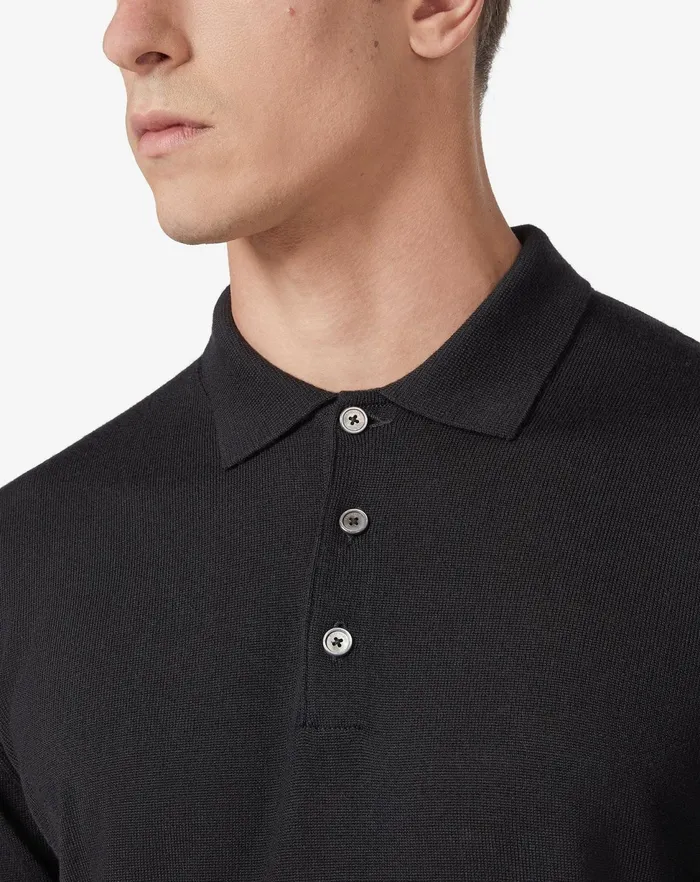 Corneliani Polos and TShirts Merino Wool Black Polo For Men 8211 Men