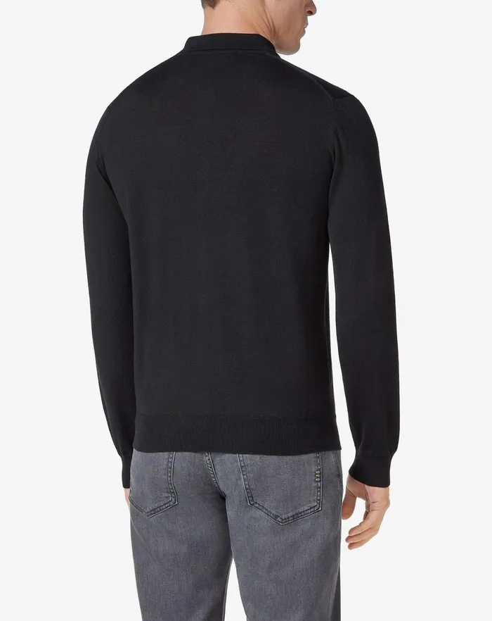 Corneliani Polos and TShirts Merino Wool Black Polo For Men 8211 Men