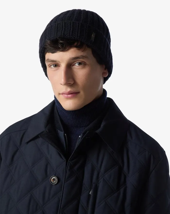 Corneliani Scarves And Hats Dark Blue Wool And Cashmere Beanie Hat For Men 8211 Men