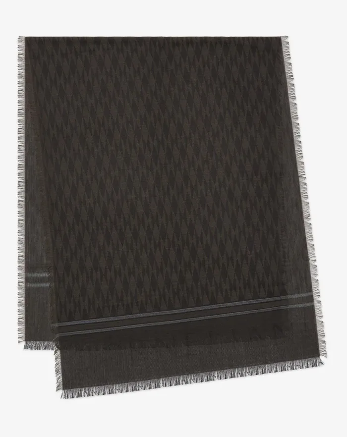 Corneliani Scarves And Hats Green Wool And Modal Scarf With Geometric Pattern And Logo 8211 Men