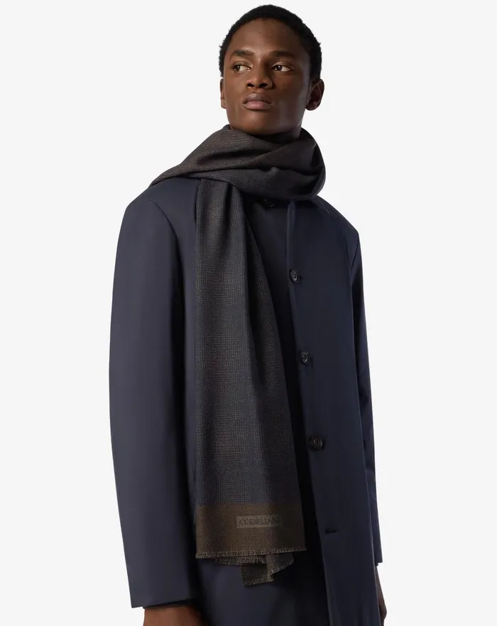 Corneliani Scarves And Hats Navybrown Printed Wool Scarf For Men 8211 Men