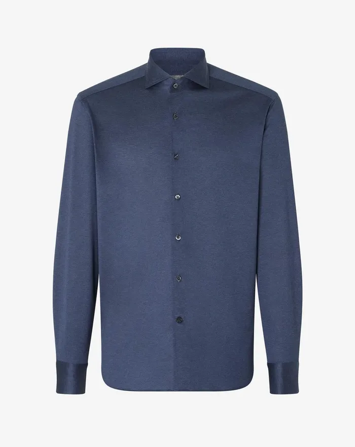 Corneliani Shirts Avio Blue Jersey Cotton Shirt 8211 Men