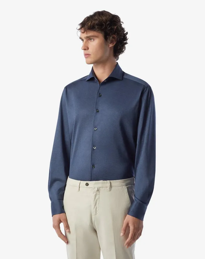 Corneliani Shirts Avio Blue Jersey Cotton Shirt 8211 Men