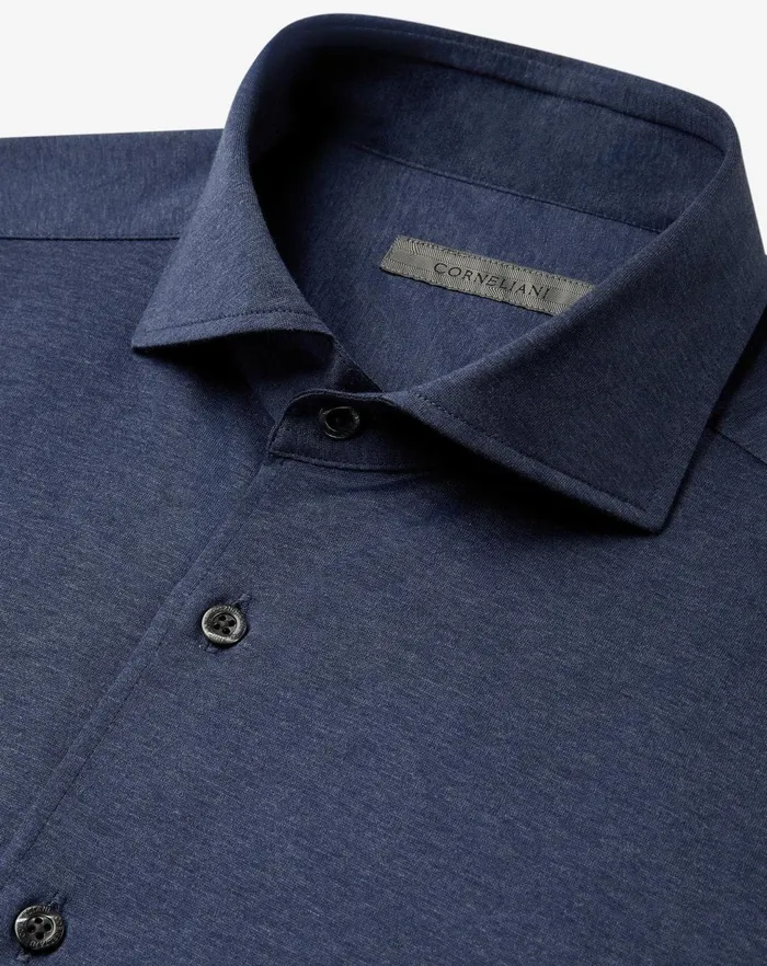 Corneliani Shirts Avio Blue Jersey Cotton Shirt 8211 Men