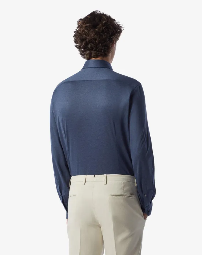 Corneliani Shirts Avio Blue Jersey Cotton Shirt 8211 Men