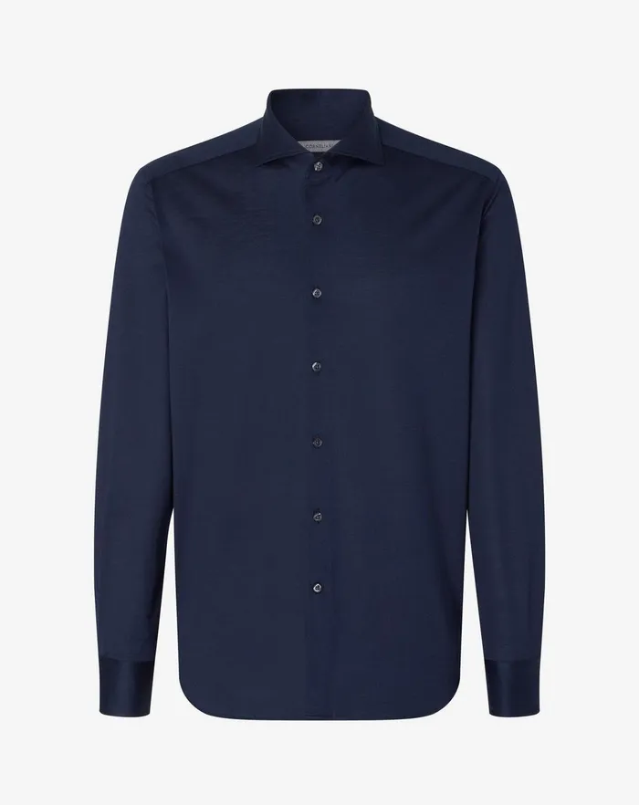 Corneliani Shirts Blue Jersey Cotton Shirt 8211 Men