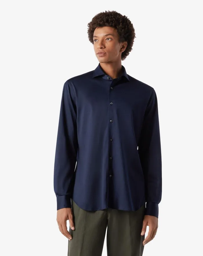 Corneliani Shirts Blue Jersey Cotton Shirt 8211 Men