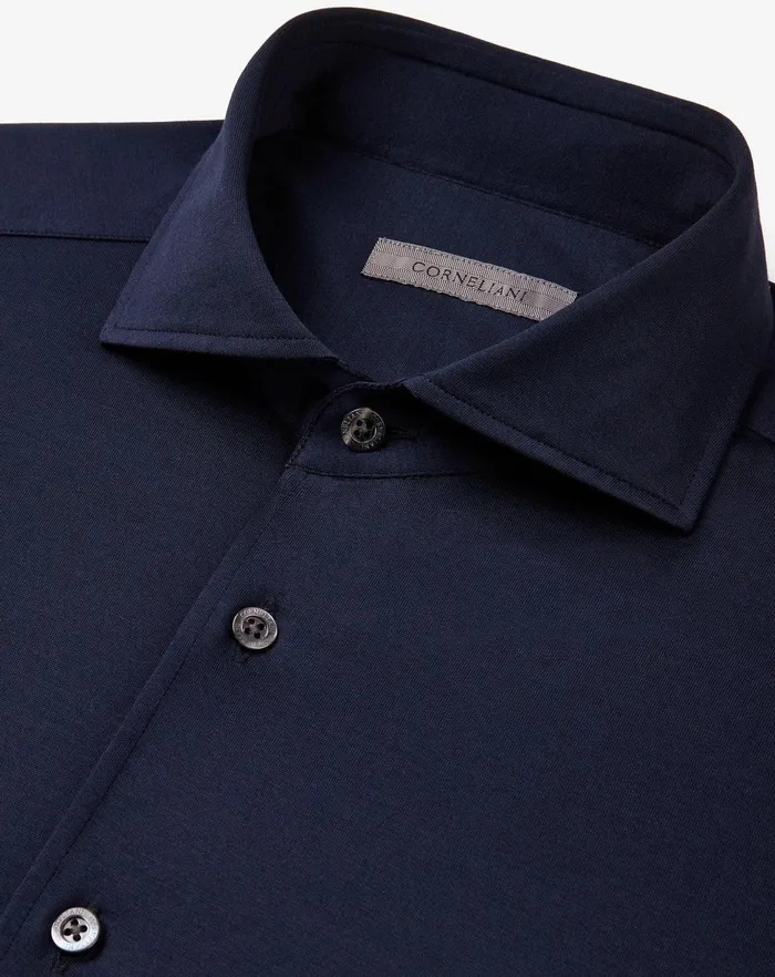 Corneliani Shirts Blue Jersey Cotton Shirt 8211 Men