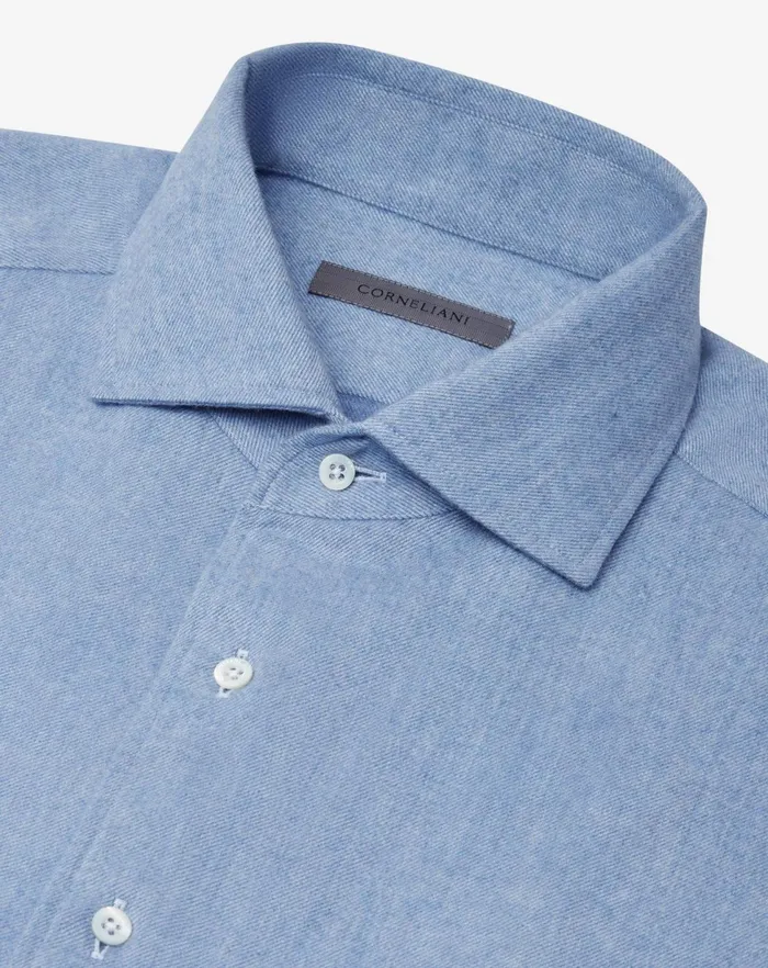 Corneliani Shirts Light Blue Cotton Flannel Shirt For Men 8211 Men