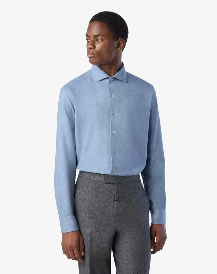 Corneliani Shirts Light Blue Cotton Flannel Shirt For Men 8211 Men