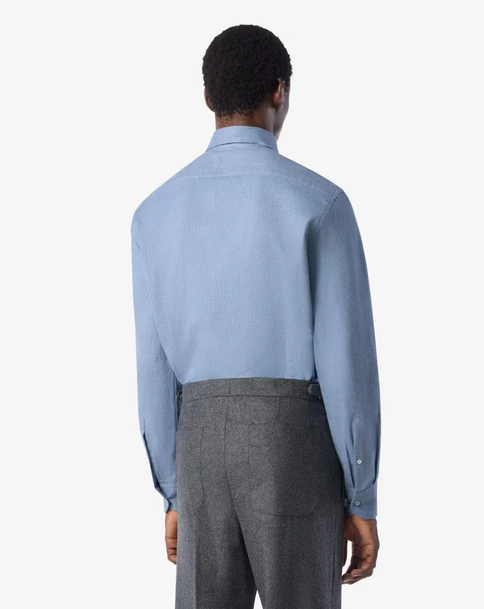 Corneliani Shirts Light Blue Cotton Flannel Shirt For Men 8211 Men