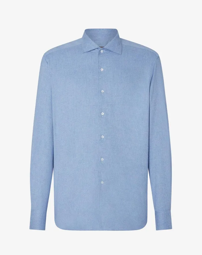 Corneliani Shirts Light Blue Cotton Flannel Shirt For Men 8211 Men