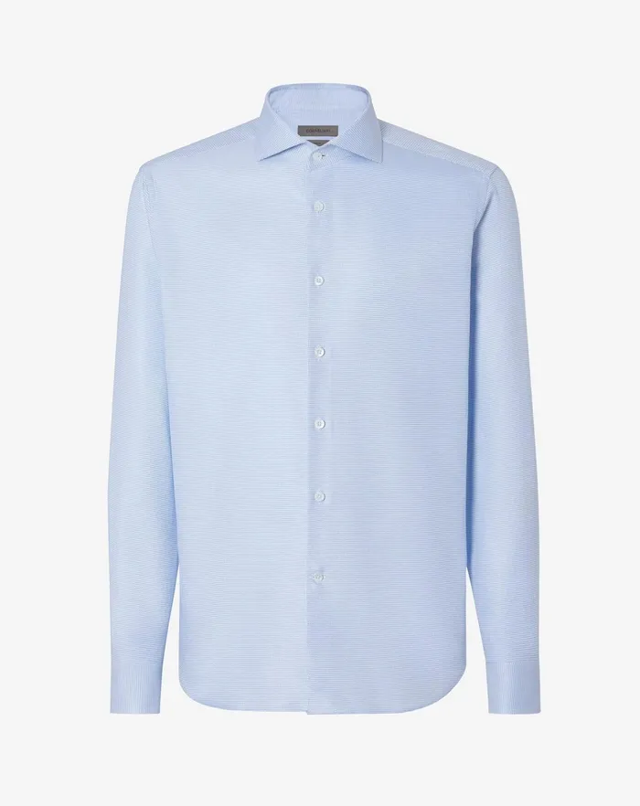 Corneliani Shirts Light Blue Cotton Shirt With Micro Pattern 8211 Men
