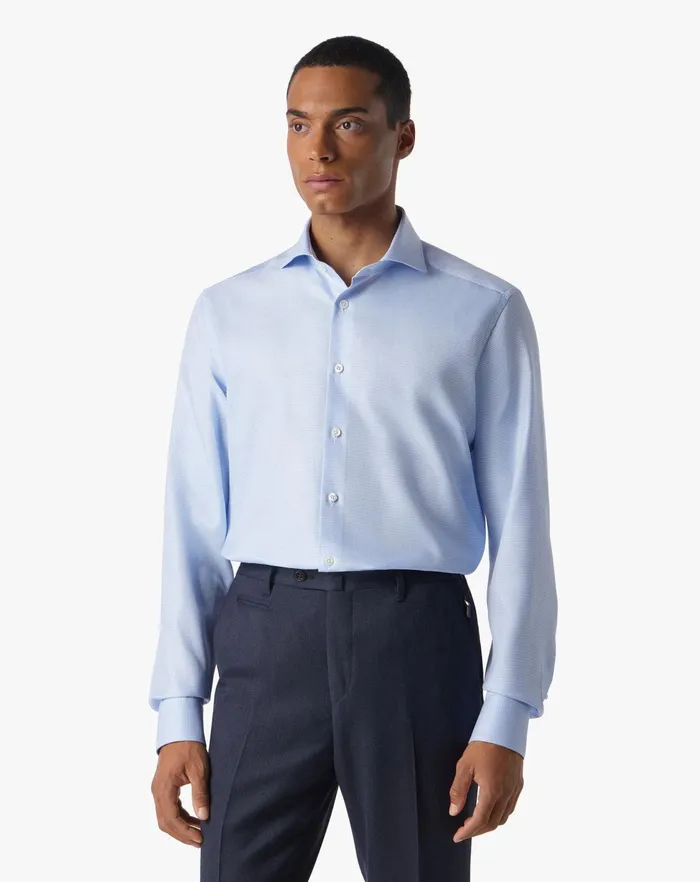 Corneliani Shirts Light Blue Cotton Shirt With Micro Pattern 8211 Men