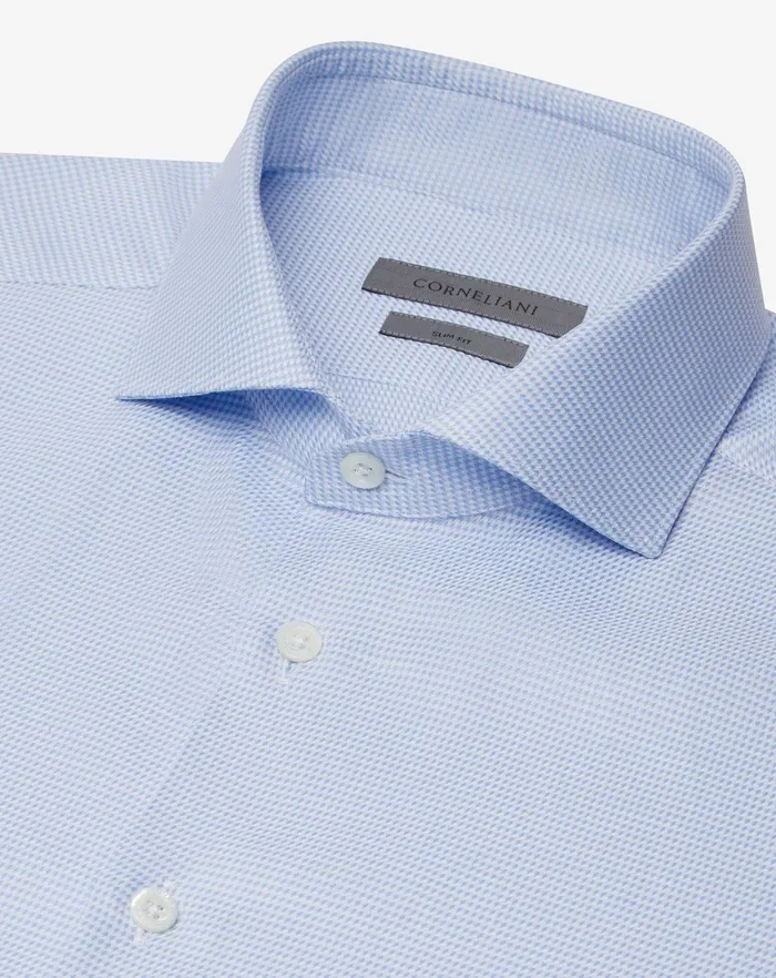 Corneliani Shirts Light Blue Cotton Shirt With Micro Pattern 8211 Men