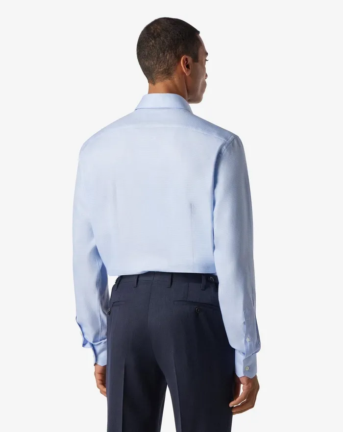 Corneliani Shirts Light Blue Cotton Shirt With Micro Pattern 8211 Men