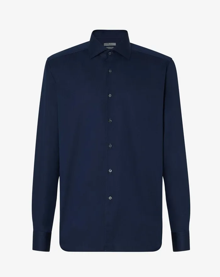Corneliani Shirts Navy Blue Wrinklefree Cotton Twill Shirt 8211 Men