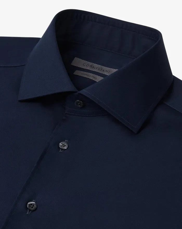 Corneliani Shirts Navy Blue Wrinklefree Cotton Twill Shirt 8211 Men