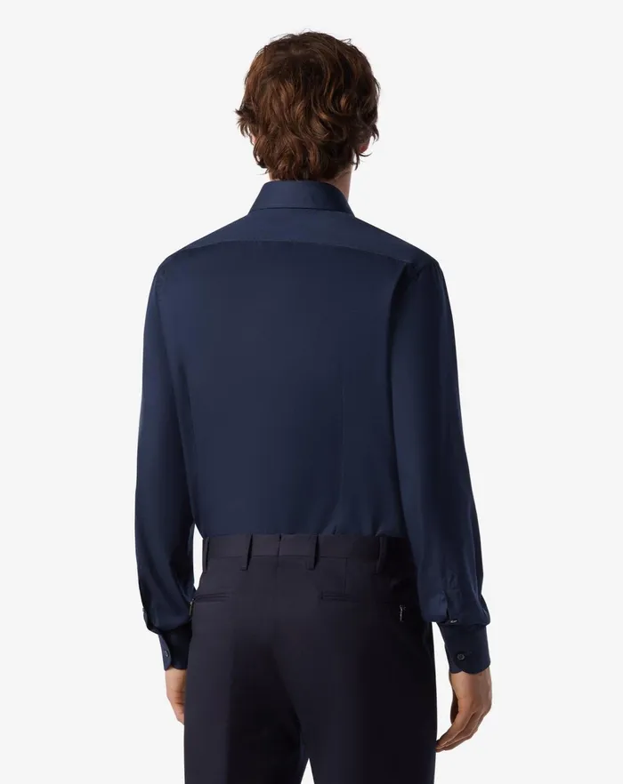 Corneliani Shirts Navy Blue Wrinklefree Cotton Twill Shirt 8211 Men