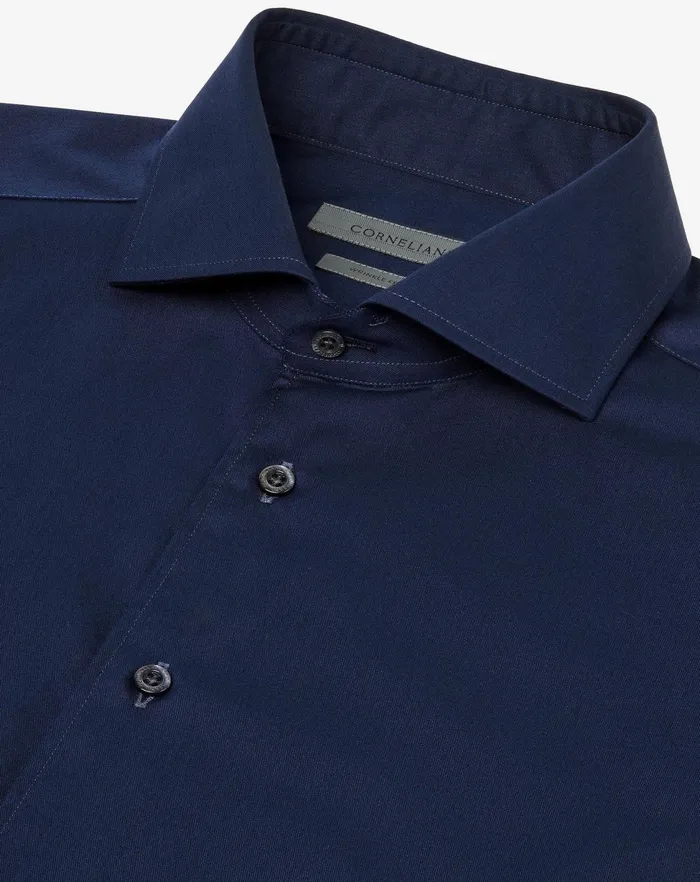 Corneliani Shirts Slate Blue Cotton Twill Shirt For Men 8211 Men