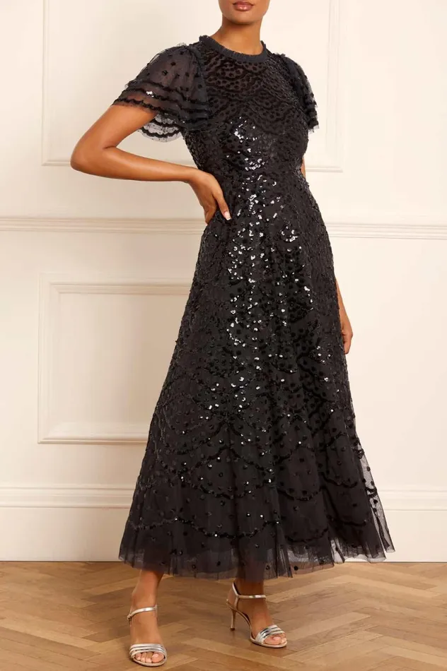 Deco Dot Ankle Gown Black Women Needle and Thread Dresses