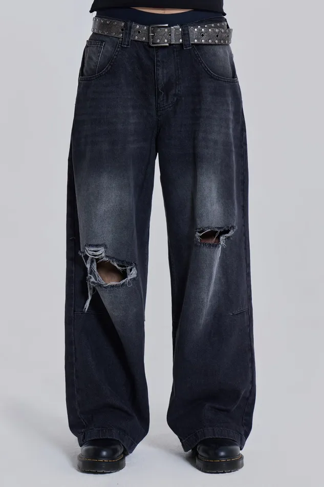 Denim Shop Washed Black Busted Colossus Baggy Jeans Jaded London Men
