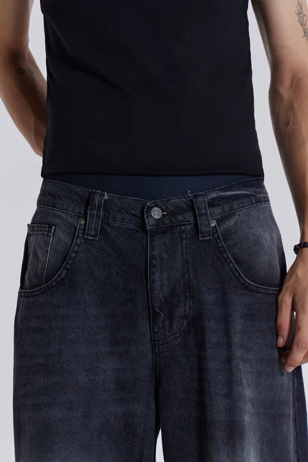 Denim Shop Washed Black Busted Colossus Baggy Jeans Jaded London Men