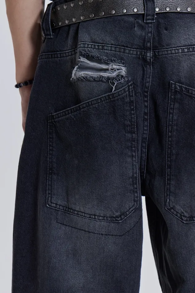 Denim Shop Washed Black Busted Colossus Baggy Jeans Jaded London Men