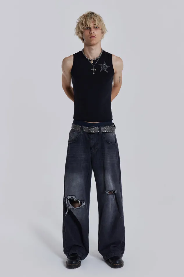 Denim Shop Washed Black Busted Colossus Baggy Jeans Jaded London Men