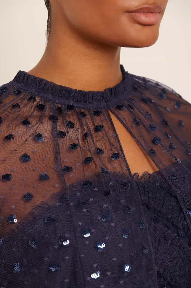 Dot Shimmer Open Midaxi Cape Blue Women Needle and Thread Capes