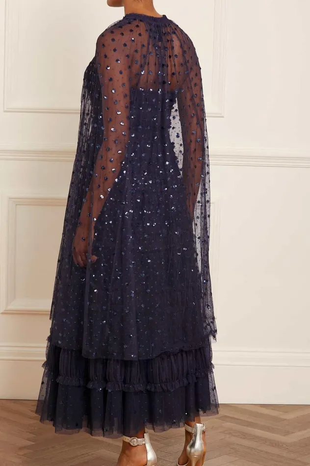 Dot Shimmer Open Midaxi Cape Blue Women Needle and Thread Capes
