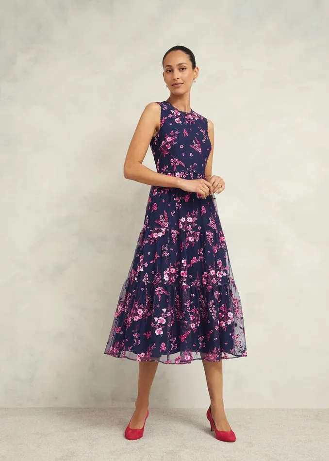 Dresses and Jumpsuits Women HOBBS Bethany Embroidered Dress Navy Pink