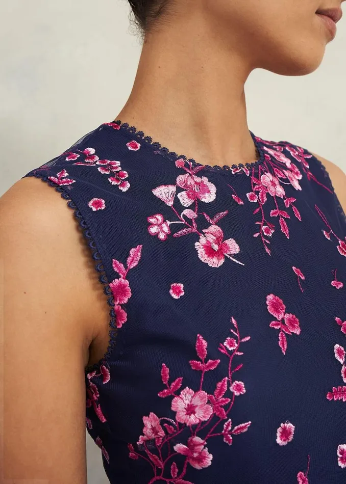 Dresses and Jumpsuits Women HOBBS Bethany Embroidered Dress Navy Pink