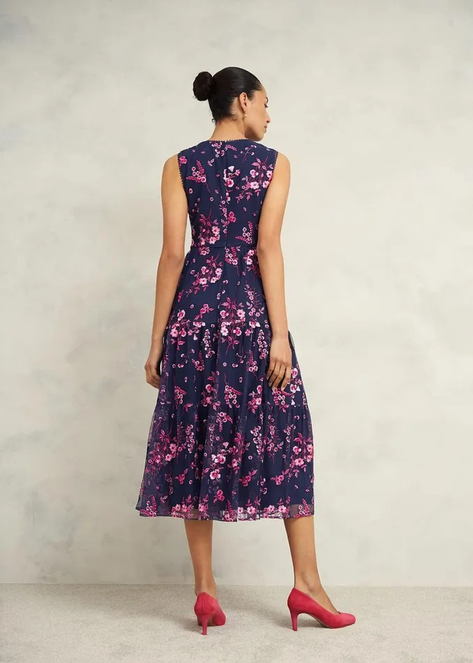 Dresses and Jumpsuits Women HOBBS Bethany Embroidered Dress Navy Pink