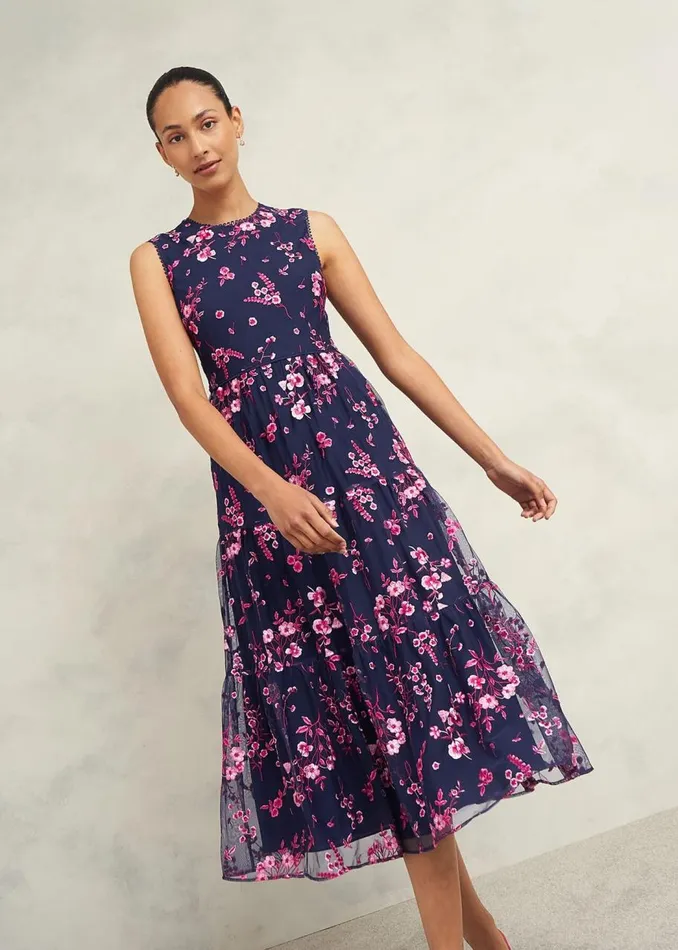 Dresses and Jumpsuits Women HOBBS Bethany Embroidered Dress Navy Pink