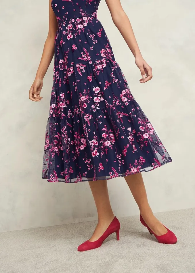 Dresses and Jumpsuits Women HOBBS Bethany Embroidered Dress Navy Pink